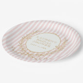 Vintage Paris Glam | Pink Stripe Bridal Shower ペーパープレート (アングル)