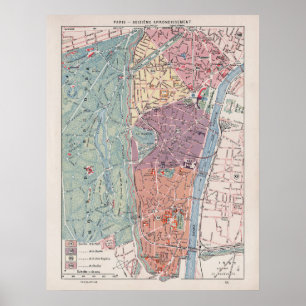 Vintage Paris Map, 1900 - 16th Arrondissement ポスター