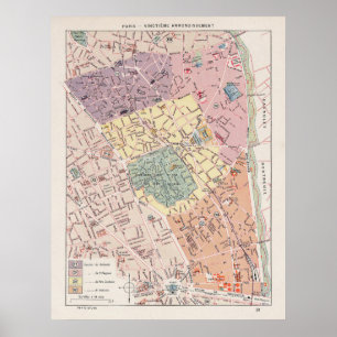 Vintage Paris Map, 1900 - 20th Arrondissement ポスター