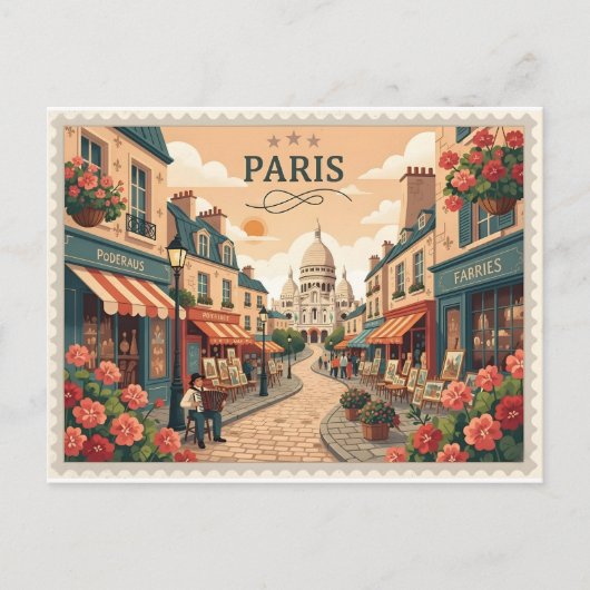 Vintage Paris Montmartre Postcard ポストカード (正面)