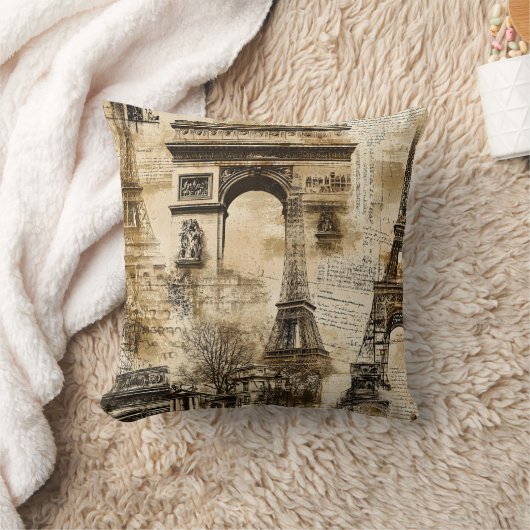 Vintage Paris Pattern – Eiffel Tower Landmarks クッション (ブランケット)