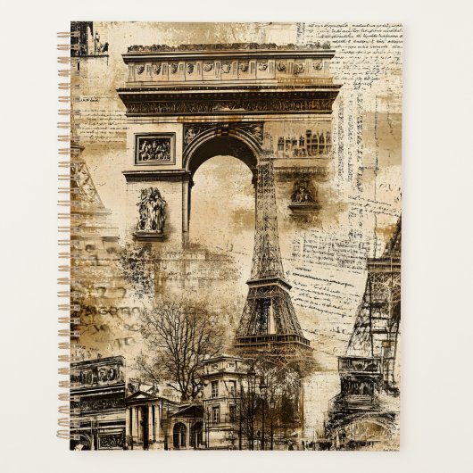 Vintage Paris Pattern – Eiffel Tower Landmarks プランナー手帳 (正面)