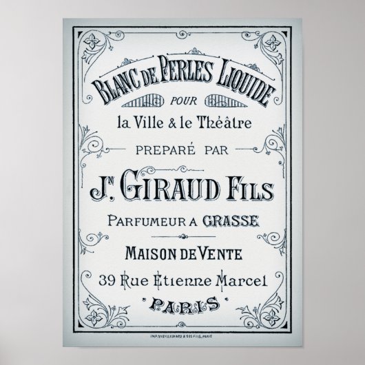 Vintage Parisian Perfume Label ポスター (正面)