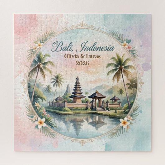 Vintage Pastel Bali Custom Couple Name keepsake ジグソーパズル (縦)