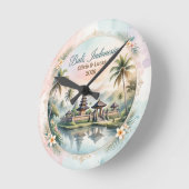 Vintage Pastel Bali Custom Couple Name keepsake ラウンド壁時計 (傾斜)