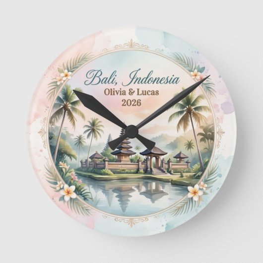Vintage Pastel Bali Custom Couple Name keepsake ラウンド壁時計 (正面)