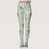 Vintage Pastel Birdhouses with Floral Blooms レギンス (正面)