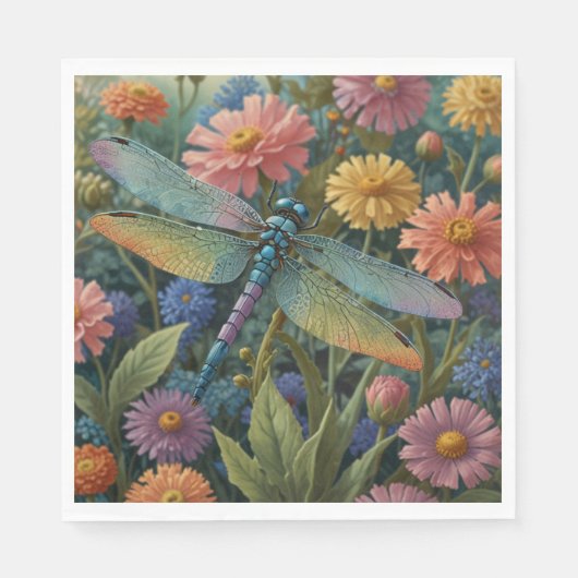 Vintage pastel floral garden dragonfly スタンダードランチョンナプキン (正面)
