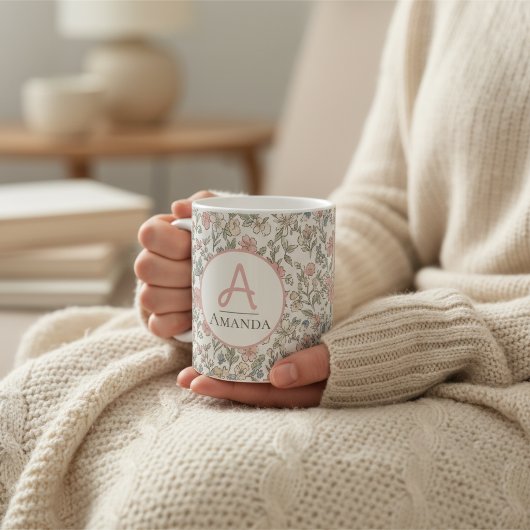 Vintage Pastel Flower Initial Name Coffee Cup コーヒーマグカップ