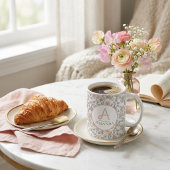 Vintage Pastel Flower Initial Name Coffee Cup コーヒーマグカップ