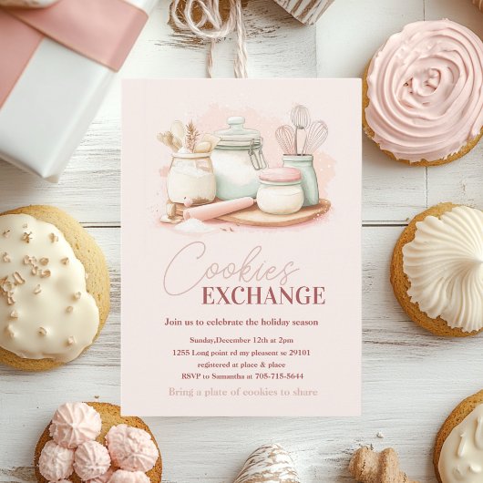 Vintage Pastel Pink & Mint Cookie Exchange  招待状