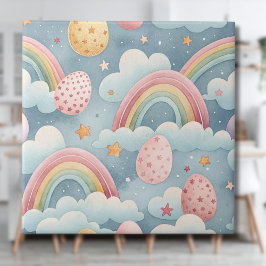 Vintage Pastel Rainbow Easter Eggs with Clouds タイル