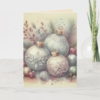 Vintage Pastel Watercolor Christmas Ornaments カード