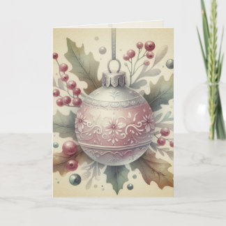 Vintage Pastel Watercolor Christmas Ornaments カード