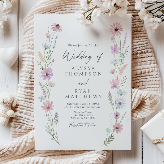 Vintage Pastel Wildflower Floral Wedding 招待状