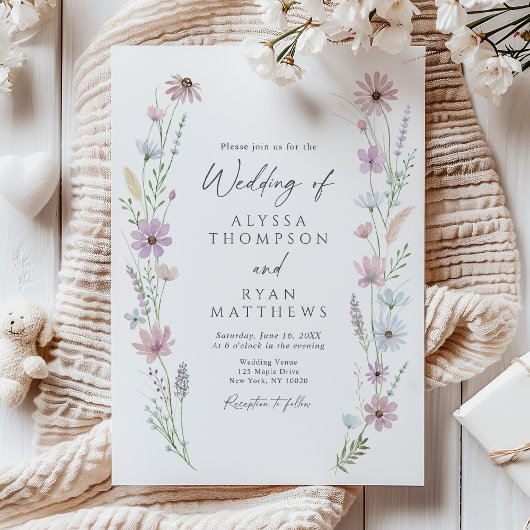 Vintage Pastel Wildflower Floral Wedding 招待状