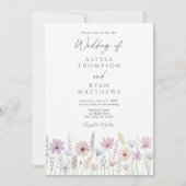 Vintage Pastel Wildflower Meadow Wedding 招待状 (正面)