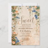 Vintage Pastel Wildflower Sweet Sixteen 招待状 (正面)