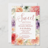 Vintage Pastel Wildflower Sweet Sixteen 招待状 (正面)