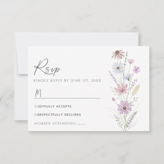Vintage Pastel Wildflower Wedding RSVP Card (正面)