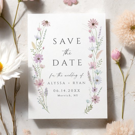 Vintage Pastel Wildflower Wedding Save the Date 招待状
