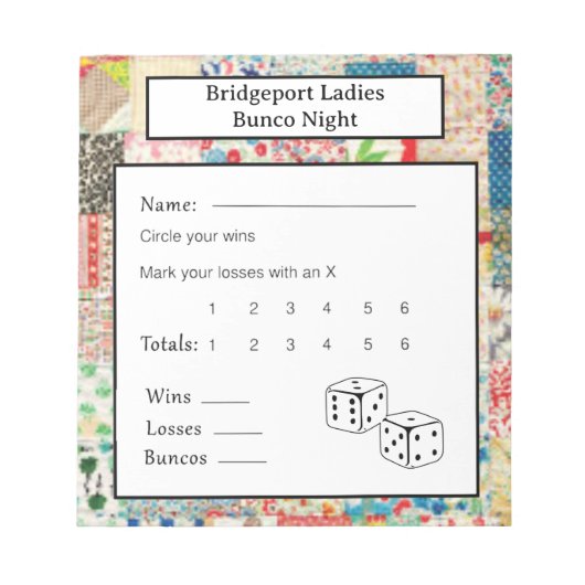 Vintage Patchwork Bunco Night ノートパッド (正面)