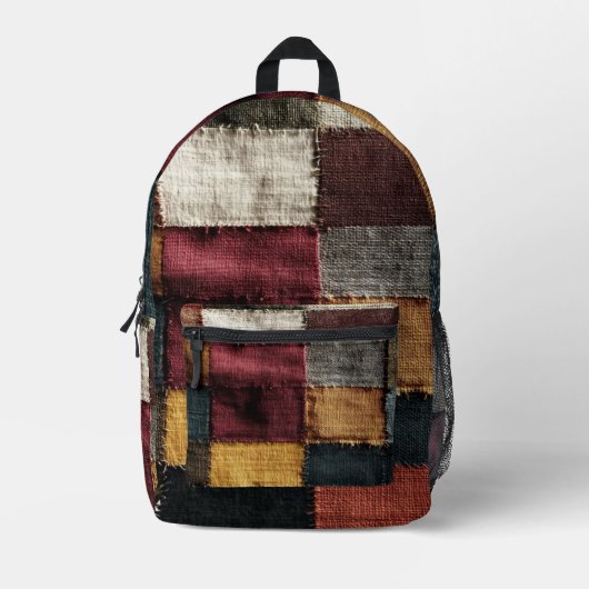 Vintage Patchwork Fabric Pattern プリントバックパック (正面)