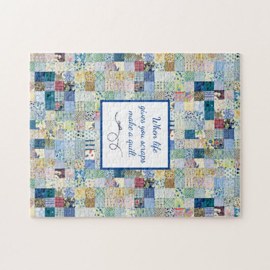 Vintage Patchwork Print Blues ジグソーパズル (横)