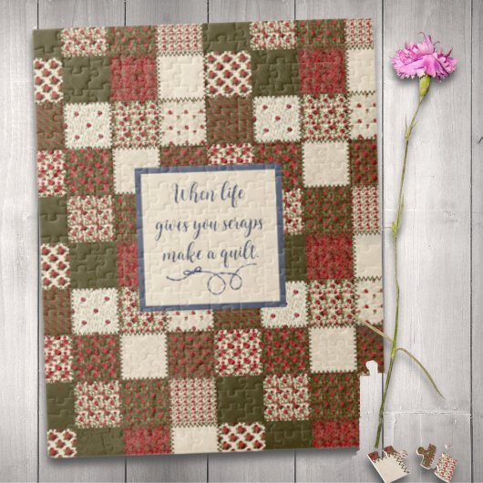 Vintage Patchwork Print Rustic Reds ジグソーパズル