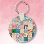 Vintage Patchwork Quilt Keychain キーホルダー<br><div class="desc">Personalize the colorful vintage patchwork quilt image on this key chain with a name or initials for a unique gift for those who love quilts or love to sew. See also other items in this same design at Patchpourri on Zazzle.com</div>