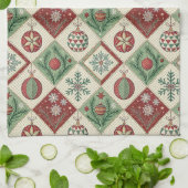 Vintage Patchwork Quilted Christmas Pattern キッチンタオル (折り畳み)