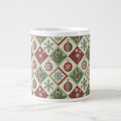 Vintage Patchwork Quilted Christmas Pattern ジャンボコーヒーマグカップ (正面)