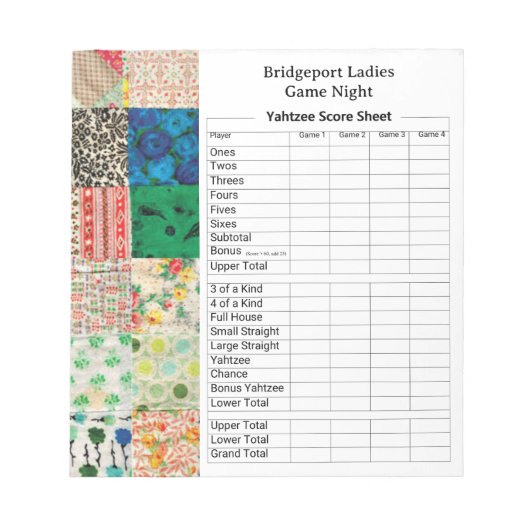 Vintage Patchwork Yahtzee Night ノートパッド (正面)