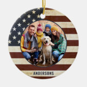 Vintage Patriotic American Flag Custom 2 Photo セラミックオーナメント (正面)