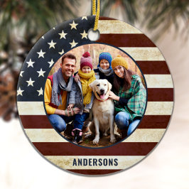 Vintage Patriotic American Flag Custom 2 Photo セラミックオーナメント