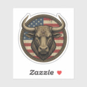 Vintage Patriotic Cowboy Bull American Flag Wester シール (シート)