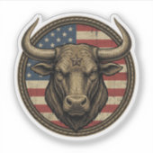 Vintage Patriotic Cowboy Bull American Flag Wester シール (正面)
