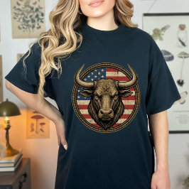 Vintage Patriotic Cowboy Bull American Flag Wester Tシャツ