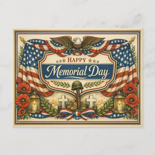 Vintage Patriotic Memorial Day シーズンポストカード (正面)