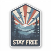 Vintage Patriotic Mountain Sunset Stay Free USA シール (正面)