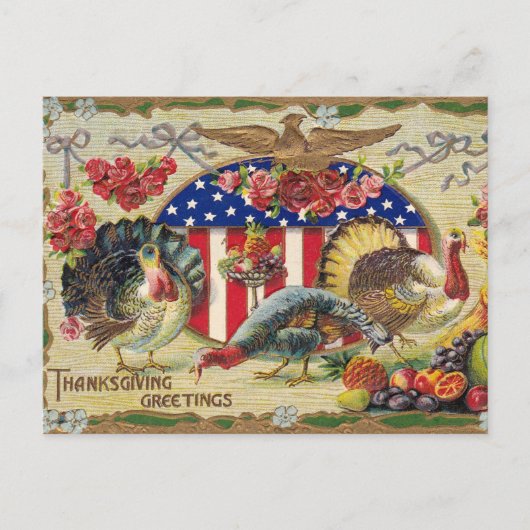 Vintage Patriotic Thanksgiving Greetings シーズンポストカード (正面)