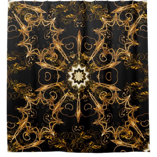 Vintage pattern. Golden grid. Snowflake, Christmas シャワーカーテン (正面)