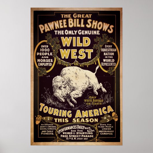 Vintage Pawnee Bill Wild West Show ポスター (正面)