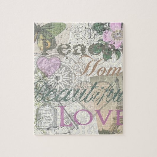Vintage Peace Home Beautiful Love Designer Collage ジグソーパズル (縦)