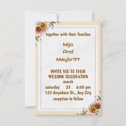 Vintage Peach Dahlia Wedding Invitation 招待状 (正面)