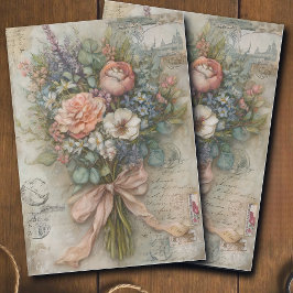 Vintage Peach Floral Bouquet Ephemera Decoupage  薄葉紙