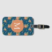 Vintage Peach Flower Pattern Dark Blue Monogram ラゲッジタグ (正面横)
