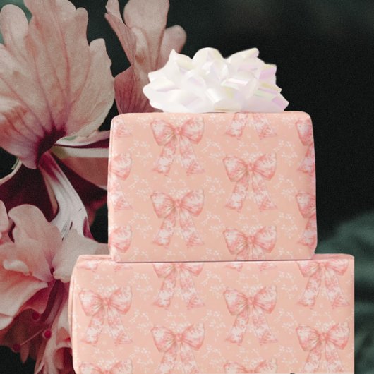 Vintage Peachy Floral Toile Bows  ラッピングペーパー
