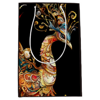 vintage peacock circus carnival entertainment ミディアムペーパーバッグ