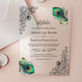 Vintage Peacock Feathers Muslim Wedding アクリル招待状